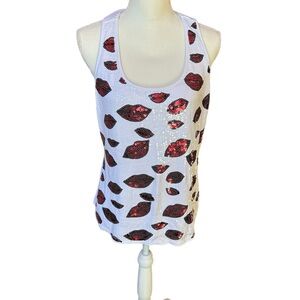 Fun summer top by Inc. with red lips. Size medium.